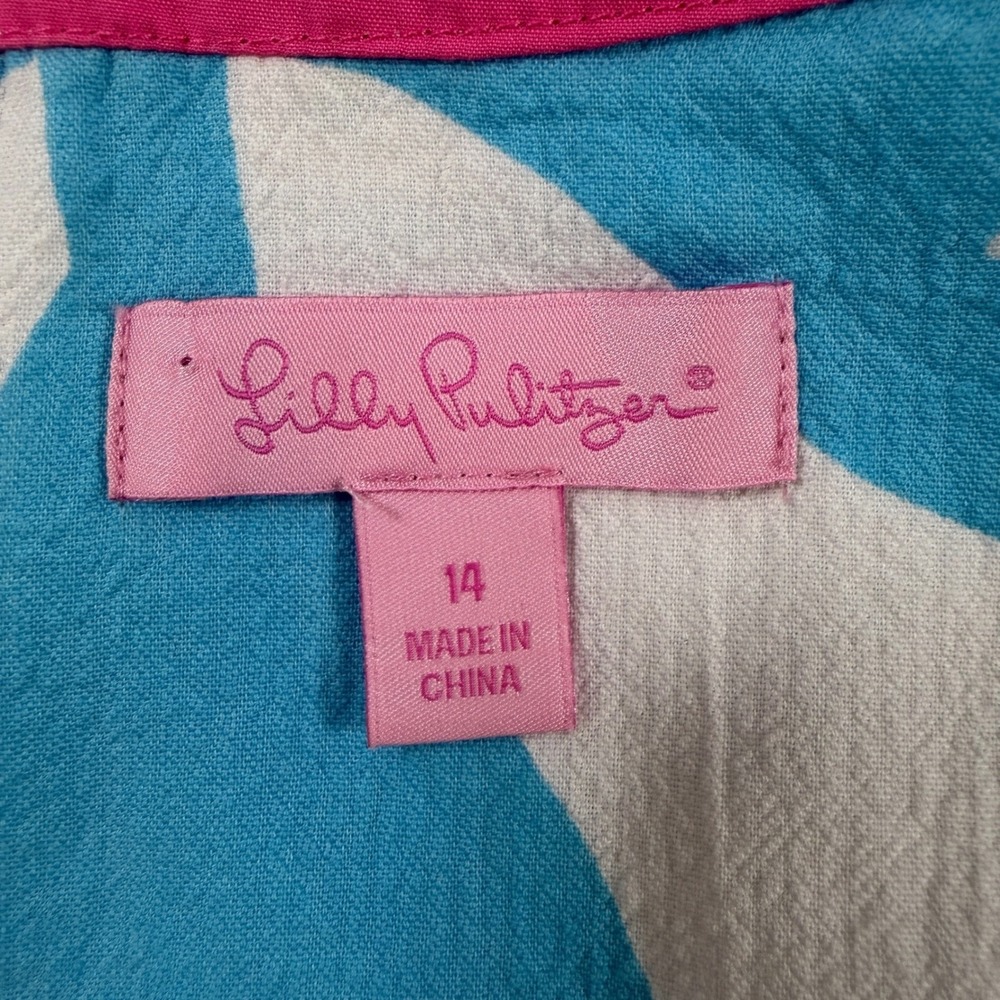 Lilly Pulitzer Sailboat Shift Dress Blue White Pink Square Neck Cotton Size 14 - Picture 7 of 12